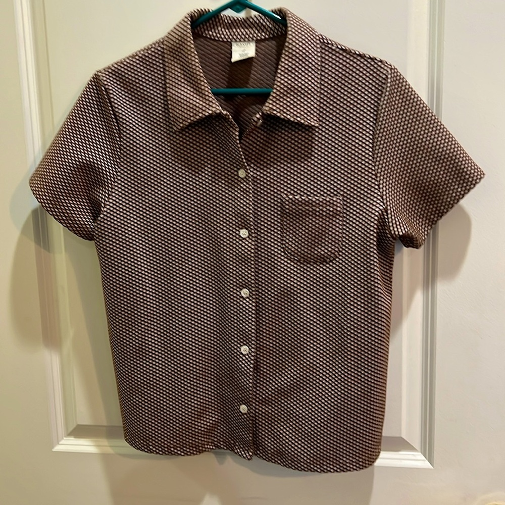 Vintage 90s Old Navy brown white button-up top large L